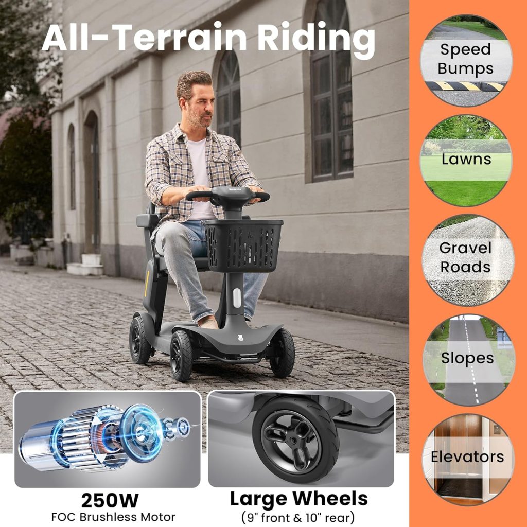 Foldable Mobility Scooter - Electric Scooter with Seat for Adults - Wheelchair Alternative - 25 Miles on 1 Charge, Enhanced Safety, Lightweight for Travel, LED, Basket, Charger Included