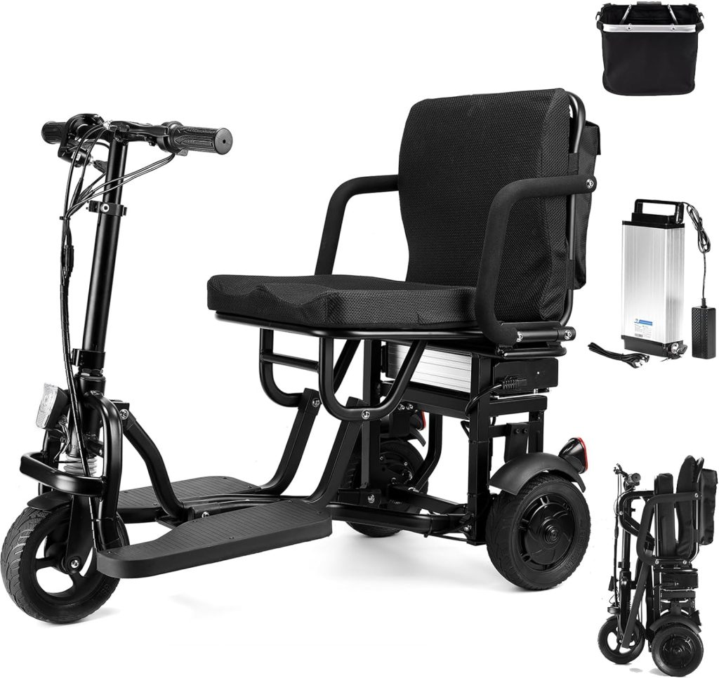 New Upgrade Folding Mobility Scooter - 20Miles Long Range 3 Wheel Electric Scooter Powered Portable Ultra Lightweight Compact Collapsible Design Travel with Detachable 8Ah Battery, Max Load of 300lbs