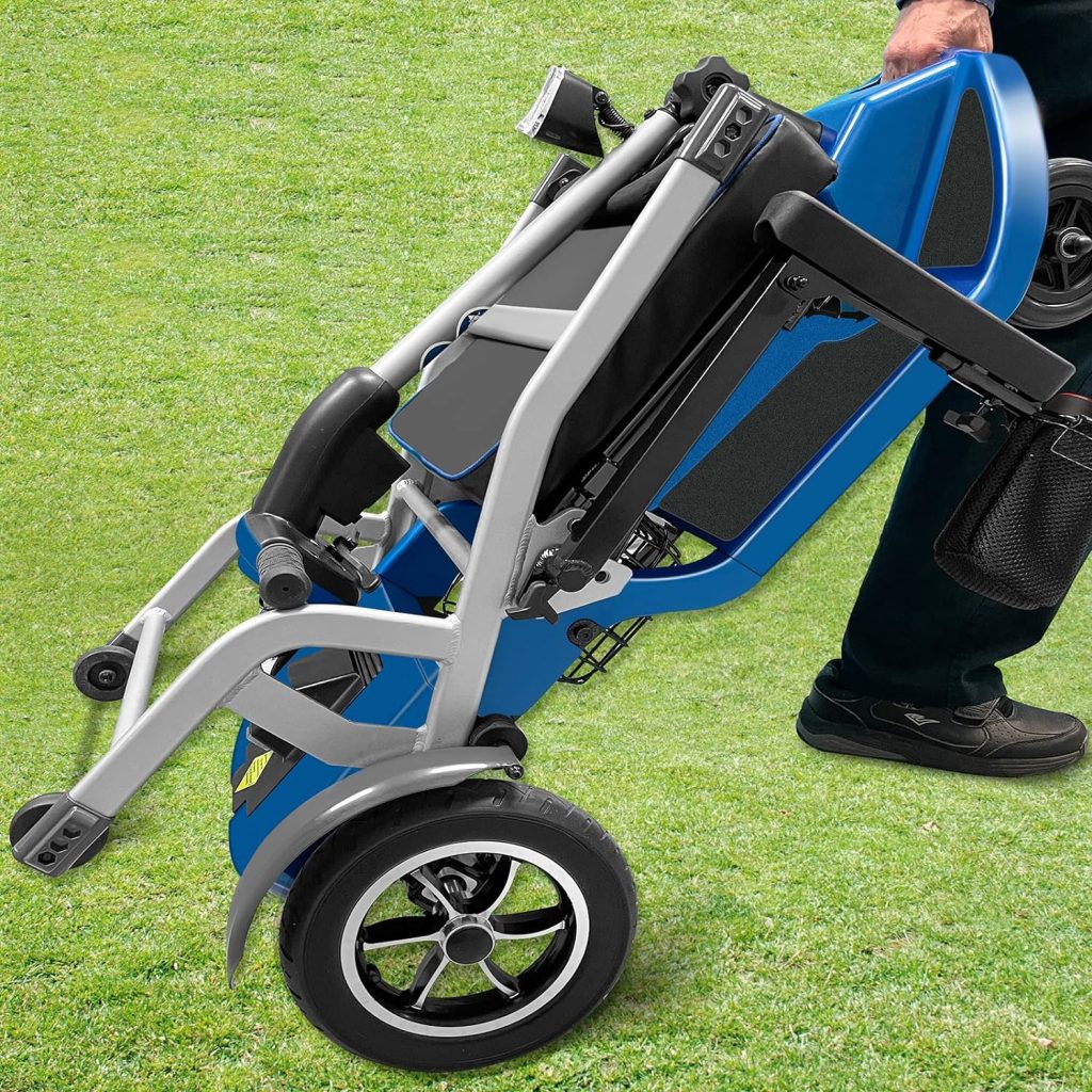 R3b - Blue Ultra Lightweight (37.5 lb) Folding Powered Mobility Scooter for Senior/Adult- Easy for Travel - Airlines Approved with Warranty…