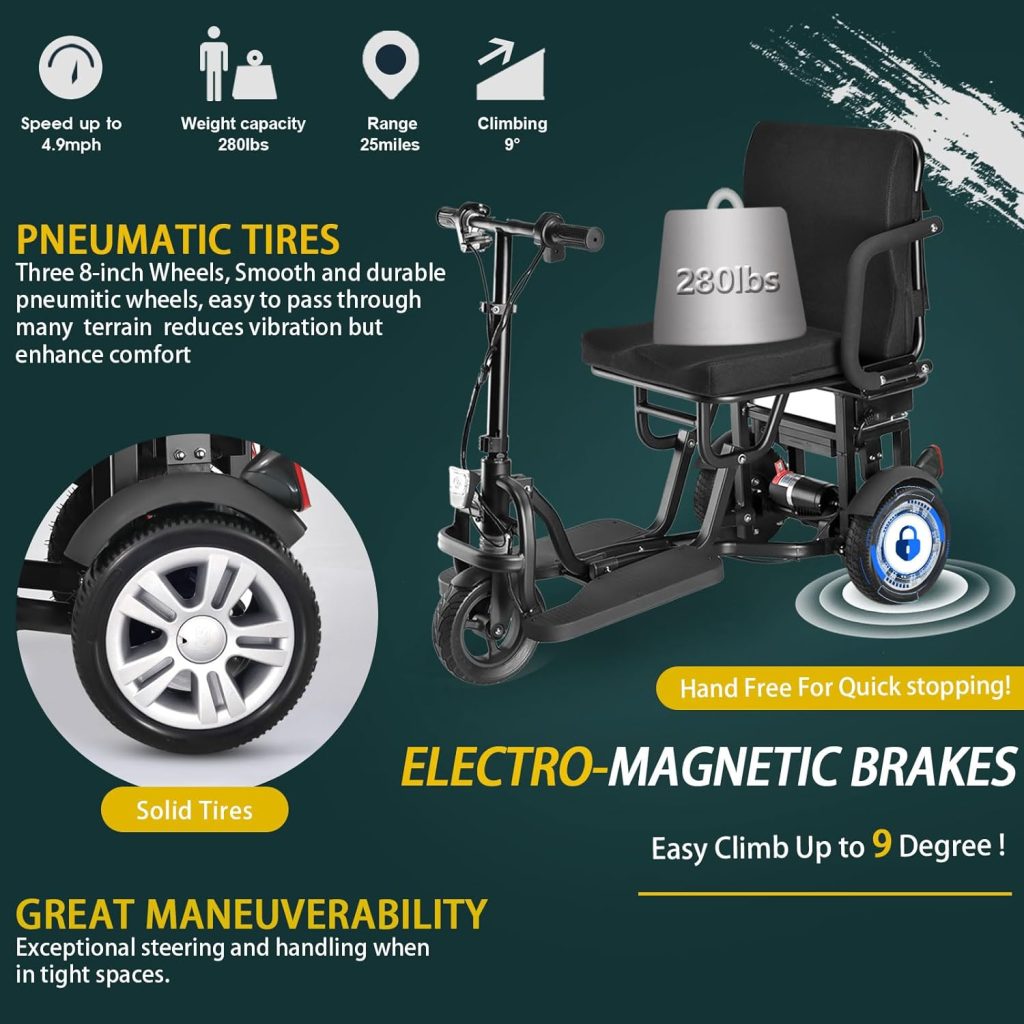 Scooter Mobility Folding Electric Mobility Scooter 3 Wheel Lightweight Portable Power Travel Scooters - Solid Tyre Support 280 lbs Weight Only 55 lbs Long Range(25 Miles) Scooter Mobility Folding Electric Mobility Scooter 3 Wheel Lightweight Portable Power Travel Scooters - Solid Tyre Support 280 lbs Weight Only 55 lbs Long Range(25 Miles)