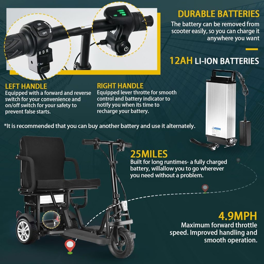 Scooter Mobility Folding Electric Mobility Scooter 3 Wheel Lightweight Portable Power Travel Scooters - Solid Tyre Support 280 lbs Weight Only 55 lbs Long Range(25 Miles) Scooter Mobility Folding Electric Mobility Scooter 3 Wheel Lightweight Portable Power Travel Scooters - Solid Tyre Support 280 lbs Weight Only 55 lbs Long Range(25 Miles)