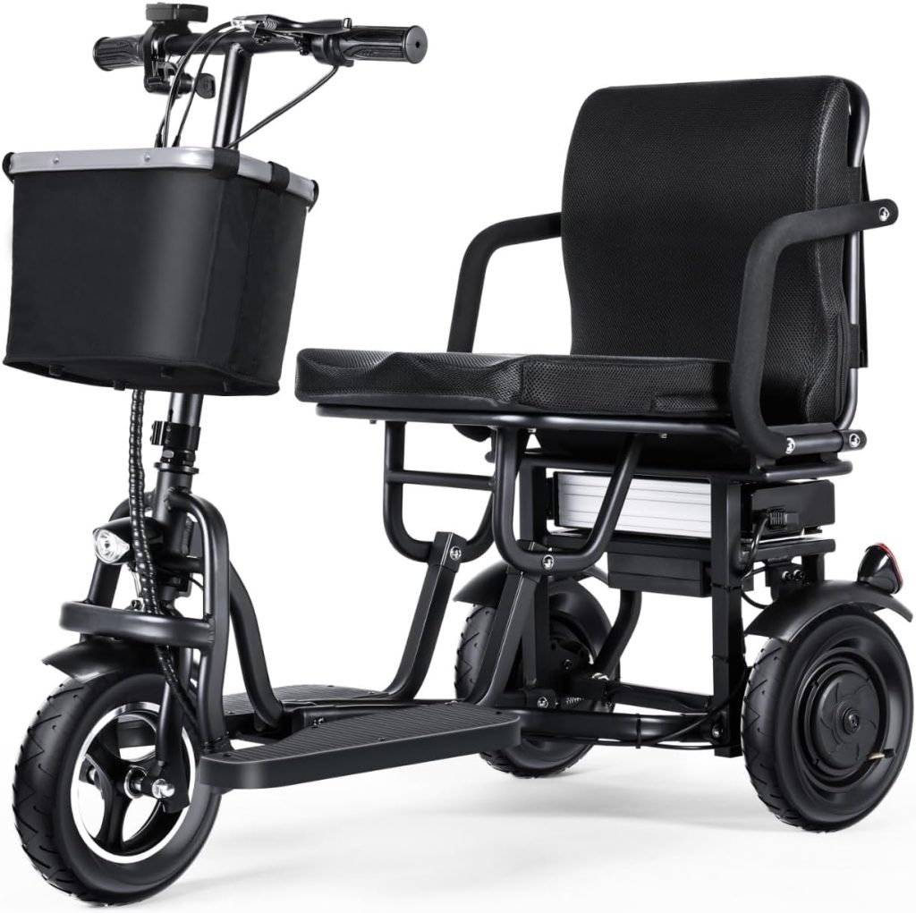 TopMate ES10 3 Wheel Electric Scooter Lightweight Folding Powered Mobility Scooter for Adult Seniors with Ergonomic Seat and Removable Battery, 350W Motor  3 Speed Adjustable, E-Trike with Basket