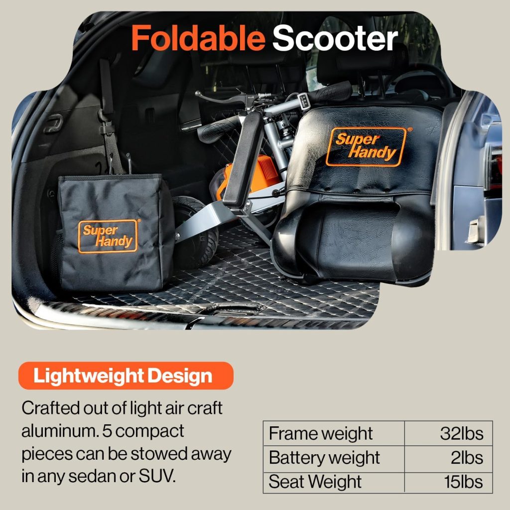 SuperHandy Passport Plus Mobility Scooter - Foldable 3 Wheel, Aluminum Frame, Airline Friendly, 11 Mile Range, 2 Removable 48V Lithium Batteries  Charger, Supports 330 Lbs SuperHandy Passport Plus Mobility Scooter - Foldable 3 Wheel, Aluminum Frame, Airline Friendly, 11 Mile Range, 2 Removable 48V Lithium Batteries  Charger, Supports 330 Lbs