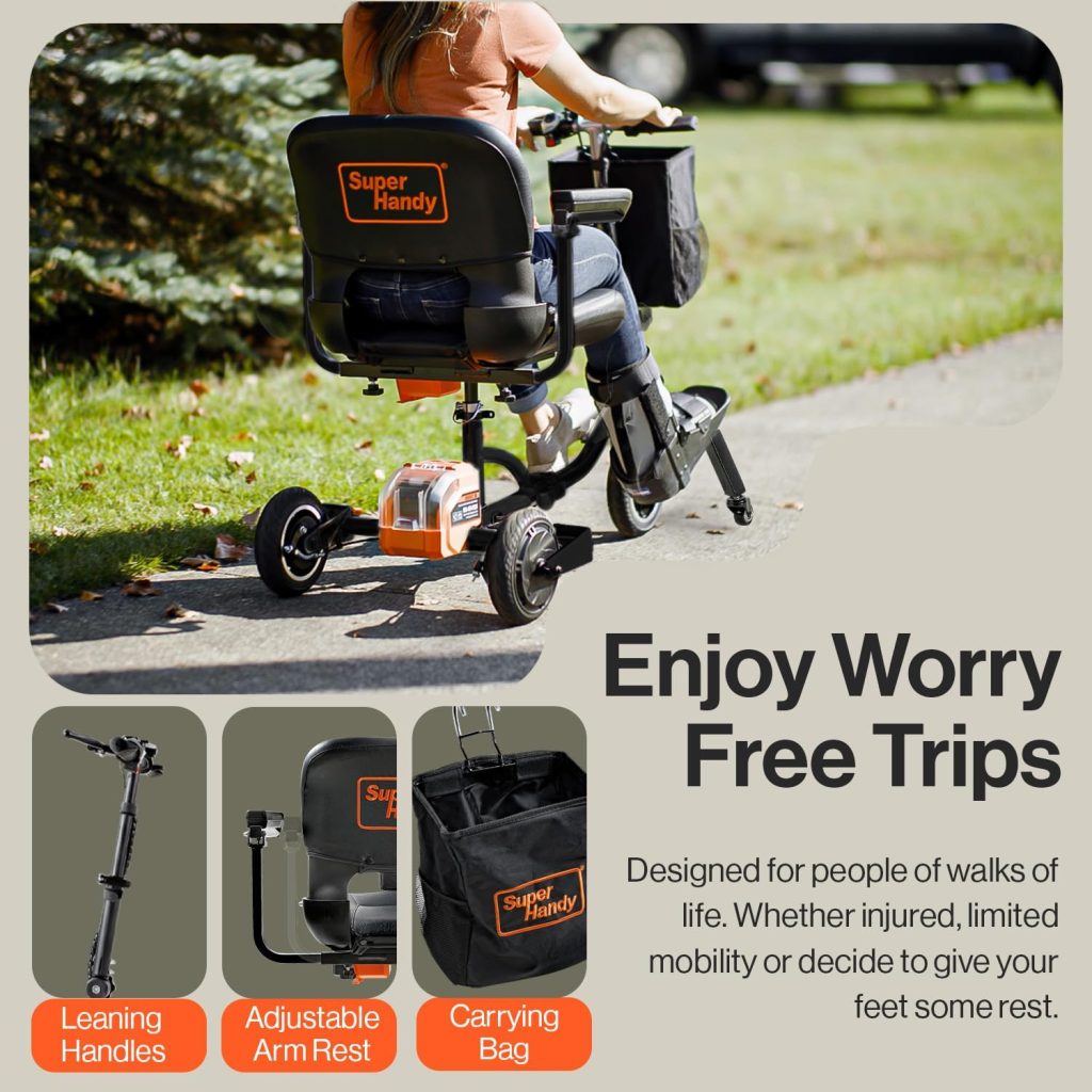 SuperHandy Passport Plus Mobility Scooter - Foldable 3 Wheel, Aluminum Frame, Airline Friendly, 11 Mile Range, 2 Removable 48V Lithium Batteries  Charger, Supports 330 Lbs SuperHandy Passport Plus Mobility Scooter - Foldable 3 Wheel, Aluminum Frame, Airline Friendly, 11 Mile Range, 2 Removable 48V Lithium Batteries  Charger, Supports 330 Lbs