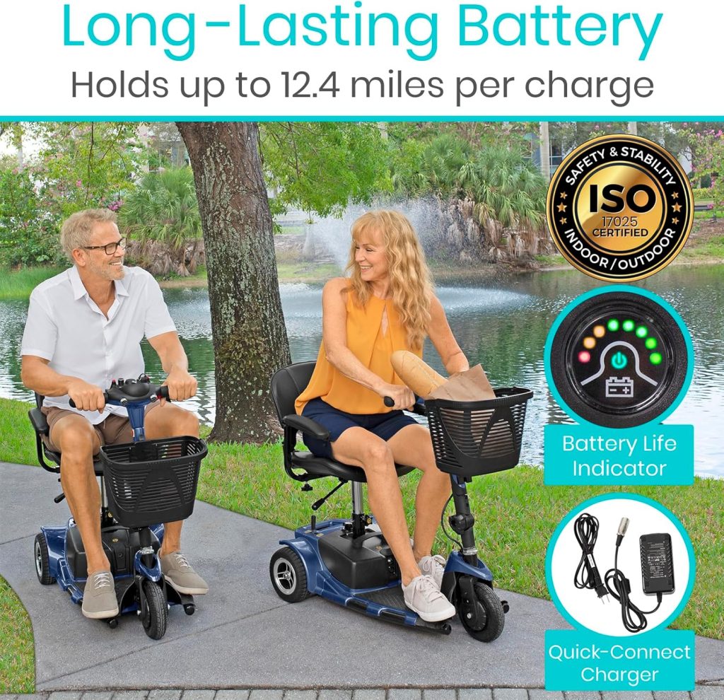 Vive 3 Wheel Mobility Scooter - Electric Powered Mobile Wheelchair Device for Adults - Folding, Collapsible and Compact for Travel - Long Range Power Extended Battery with Charger and Basket Included Vive 3 Wheel Mobility Scooter - Electric Powered Mobile Wheelchair Device for Adults - Folding, Collapsible and Compact for Travel - Long Range Power Extended Battery with Charger and Basket Included
