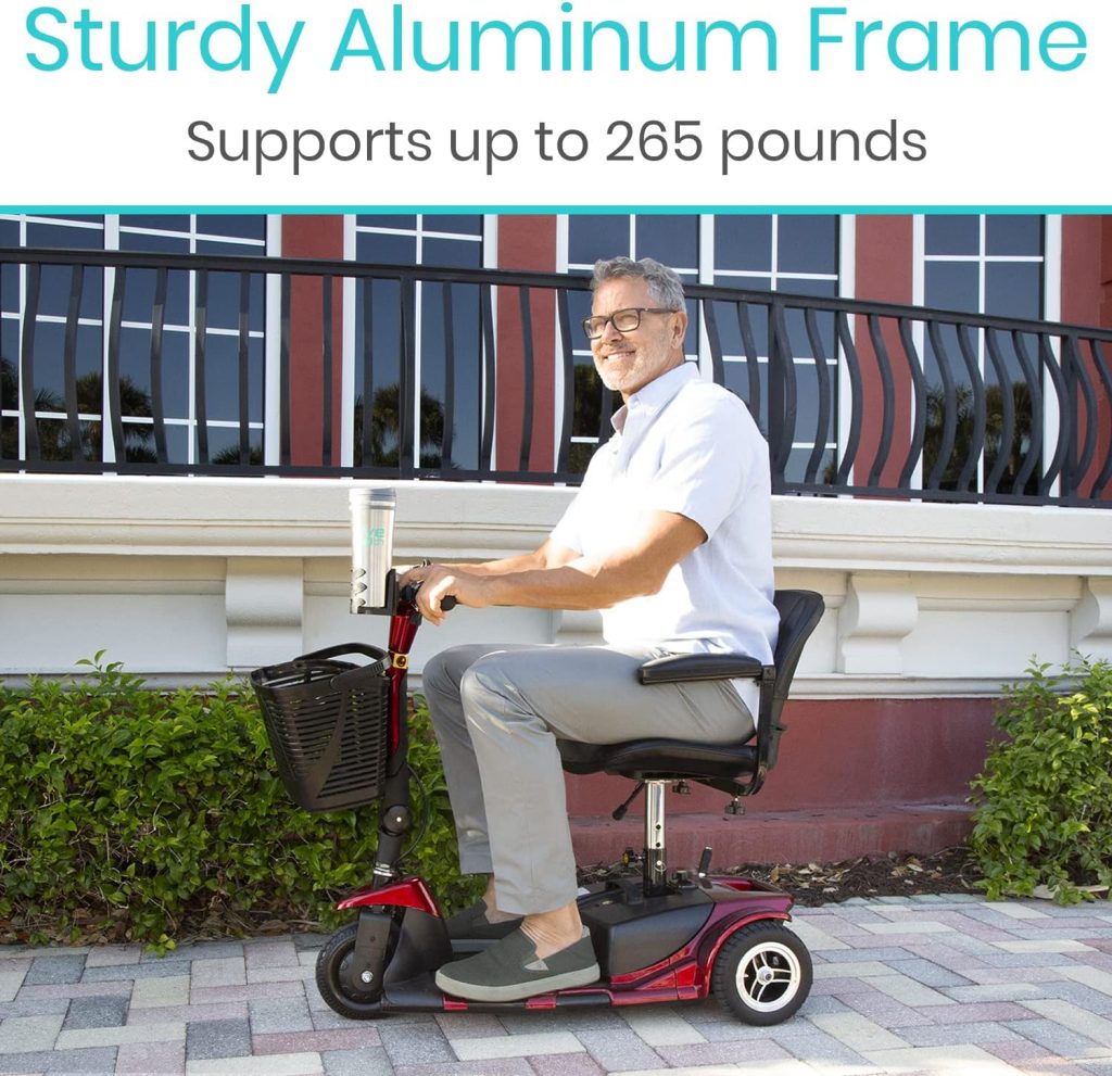 Vive 3 Wheel Mobility Scooter - Electric Powered Mobile Wheelchair Device for Adults - Folding, Collapsible and Compact for Travel - Long Range Power Extended Battery with Charger and Basket Included Vive 3 Wheel Mobility Scooter - Electric Powered Mobile Wheelchair Device for Adults - Folding, Collapsible and Compact for Travel - Long Range Power Extended Battery with Charger and Basket Included