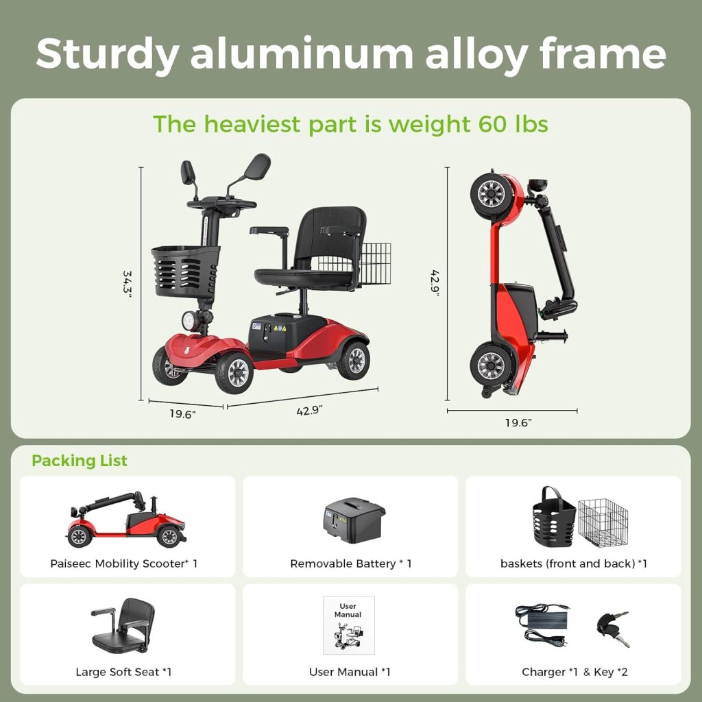 Paiseec D1 350lbs Mobility Scooter for Adults  Seniors, Foldable Mobility Scooters, 250W Powered Mobility Scooter, Motorized Scooter for Adults, 15 Miles Range, All-Terrain (Blue)