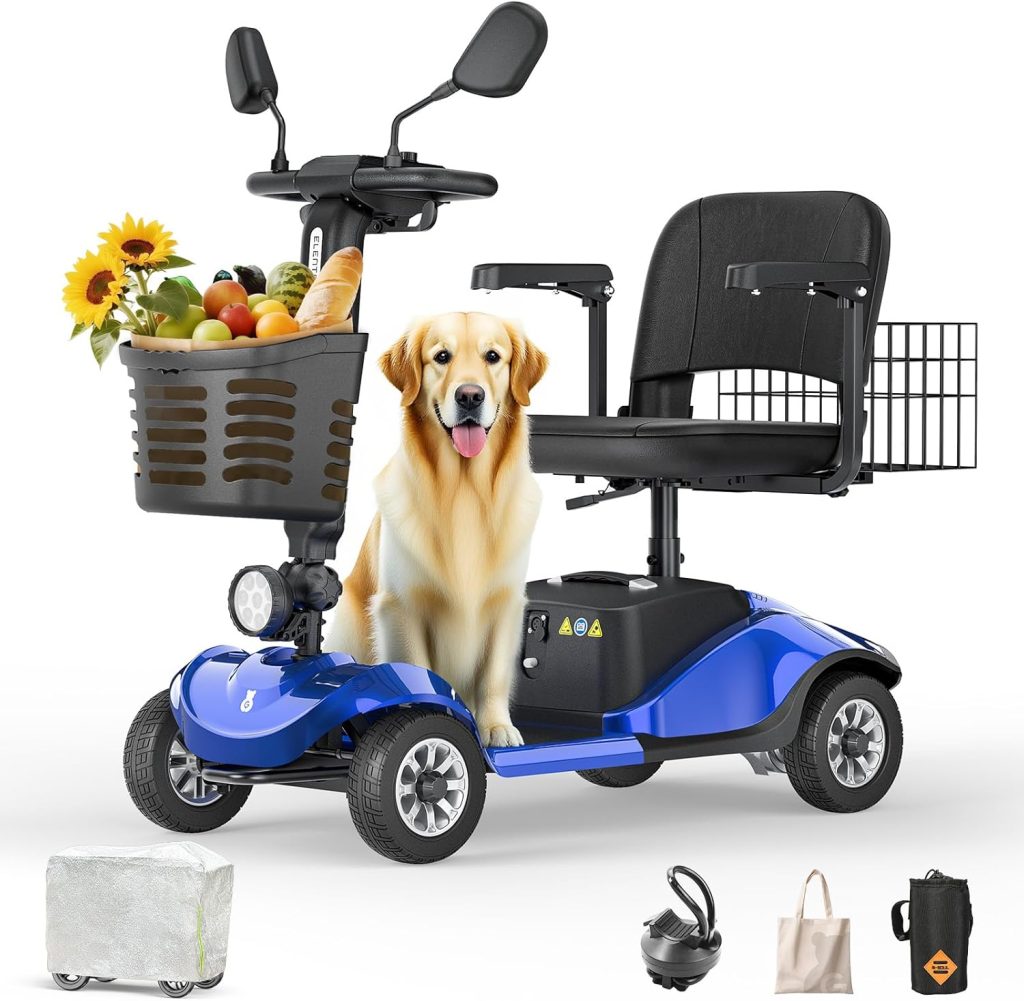 Paiseec D1 350lbs Mobility Scooter for Adults  Seniors, Foldable Mobility Scooters, 250W Powered Mobility Scooter, Motorized Scooter for Adults, 15 Miles Range, All-Terrain (Blue)