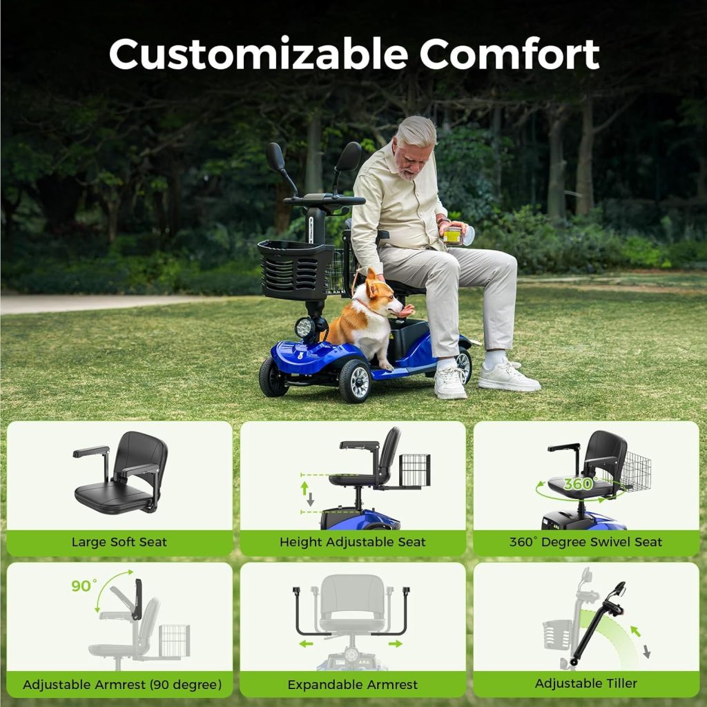 Paiseec D1 350lbs Mobility Scooter for Adults  Seniors, Foldable Mobility Scooters, 250W Powered Mobility Scooter, Motorized Scooter for Adults, 15 Miles Range, All-Terrain (Blue)