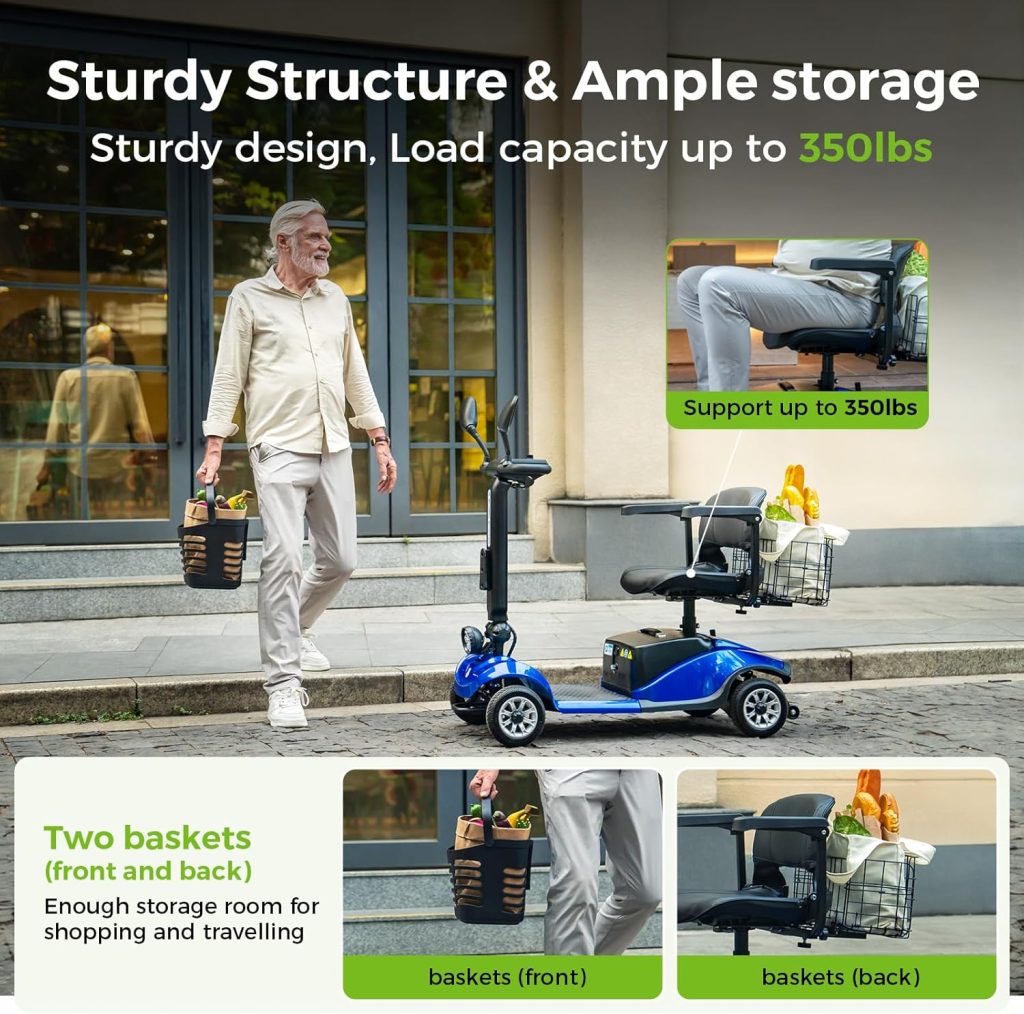 Paiseec D1 350lbs Mobility Scooter for Adults  Seniors, Foldable Mobility Scooters, 250W Powered Mobility Scooter, Motorized Scooter for Adults, 15 Miles Range, All-Terrain (Blue)