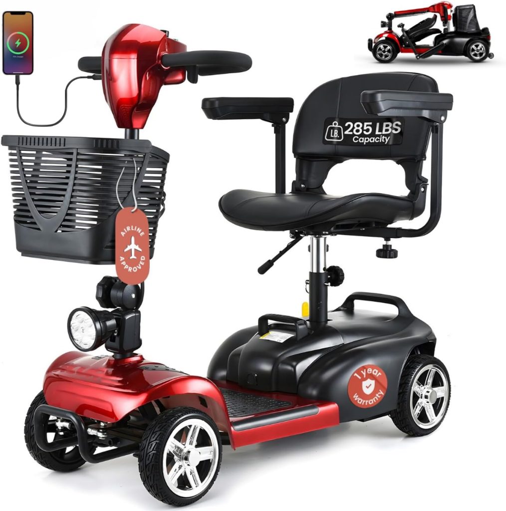 DECOMIL – Portable Mobility Scooter for Seniors, Foldable Electric Powered Scooter. Medical Travel Scooter for Adults, 4 Wheels, Lightweight and Portable (Green)