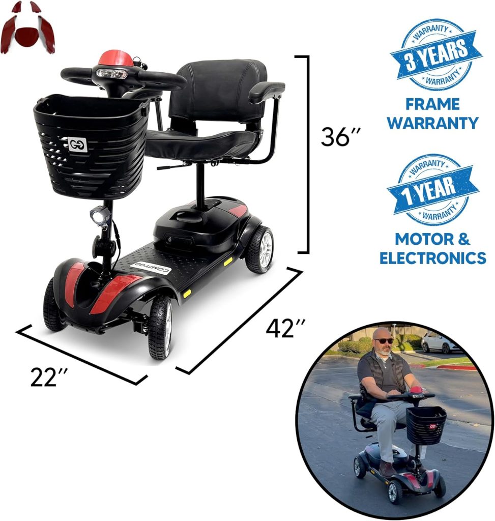 Electric Mobility Scooter Z-4 for Adults,Battery Powered Scooters for Seniors,350 lbs Weight Capacity, Red, Up to 30 Miles Battery Range