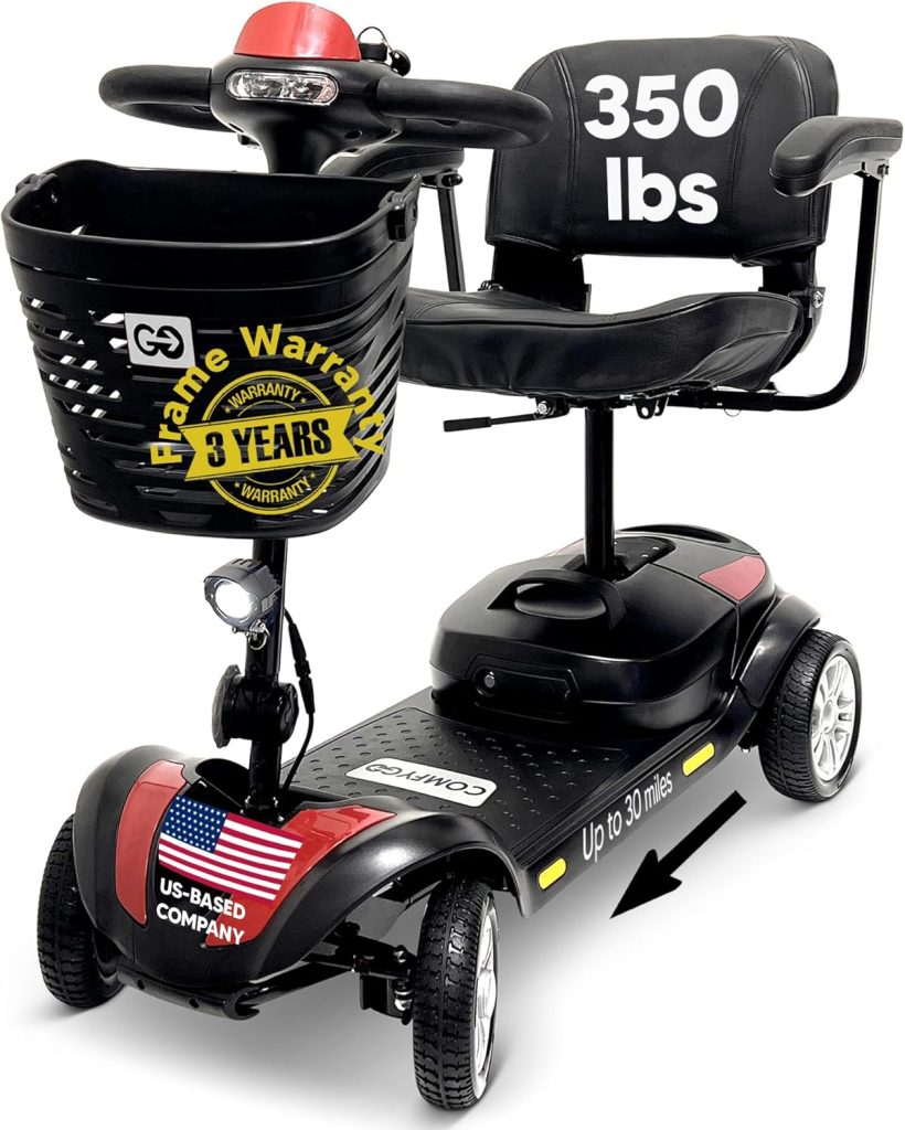 Electric Mobility Scooter Z-4 for Adults,Battery Powered Scooters for Seniors,350 lbs Weight Capacity, Red, Up to 30 Miles Battery Range